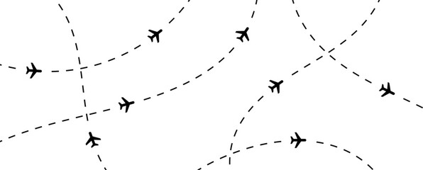 Airplane flight path background. Air travel background design with flight path pattern. Modern airplane travel pattern vector illustration.