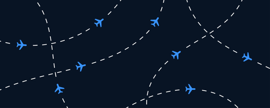 Airplane flight path background. Air travel background design with flight path pattern. Modern airplane travel pattern vector illustration. 