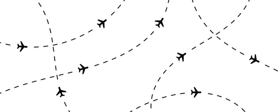 Airplane flight path background. Air travel background design with flight path pattern. Modern airplane travel pattern vector illustration.