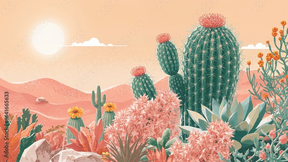 Poster exploring various types of desert flora and cacti