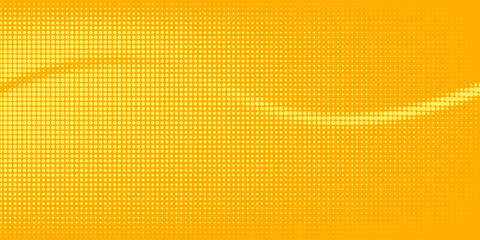 Yellow halftone pattern. Retro comic gradient background. Bright orange pixelated dotted texture overlay. Cartoon pop art faded gradient pattern. Vector backdrop for poster, banner, advertisement