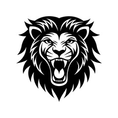 Obraz premium wild roaring lion king head tattoo set front silhouette
