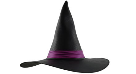 Black witch hat with purple ribbon, halloween