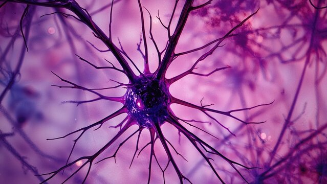 Motor neuron Nissl bodies in the spinal cord's ventral horn highlighted by cresyl violet stain