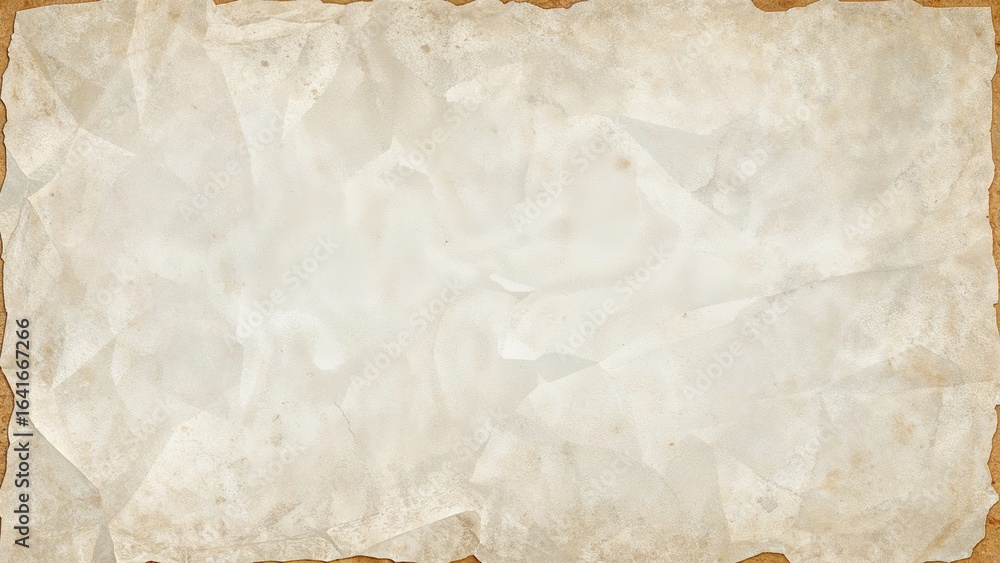 Poster Crumpled and aged paper backdrop with visible tears and wrinkles, displaying a plain white sheet marked with letters and numbers