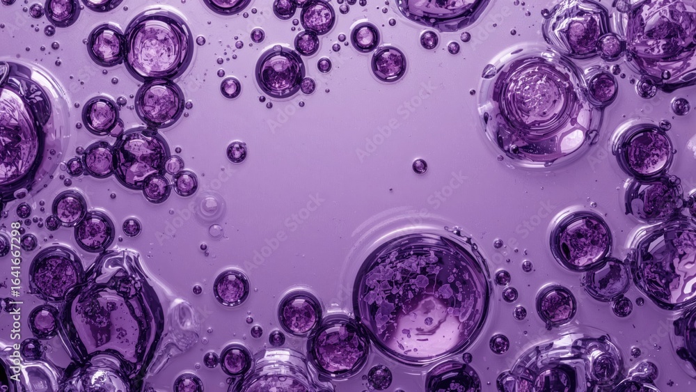Poster spherical bubbles gathered into diverse patterns alongside scattered ones on a shaded background, cr