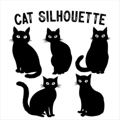 Cute Cat Silhouette Bundle – Black Kitty Clipart for Crafts & Stickers.
