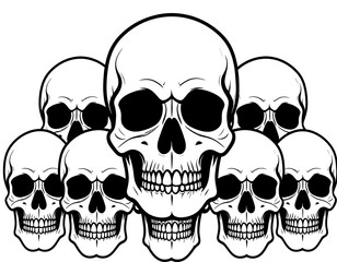 Skull collection of human craniums for dark designs and concept illustration