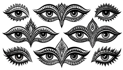 Ornate eye designs in black and white
