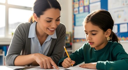 Teacher Helping Student with Homework (AI Generated)