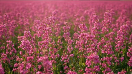 Fototapeta premium Lush green garden adorned with abundant pink alyssum blooms, forming a beautiful summer floral backdrop