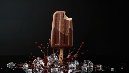 Obraz premium Chocolate and white chocolate frozen treats melting with artistic splashes on a black surface