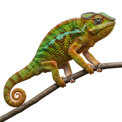 Obraz premium Chameleon resting on branch showcasing vibrant colors and unique texture