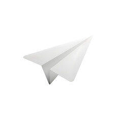 A white paper airplane, a classic origami toy symbolizing travel, freedom, and imagination, isolated on a transparent background