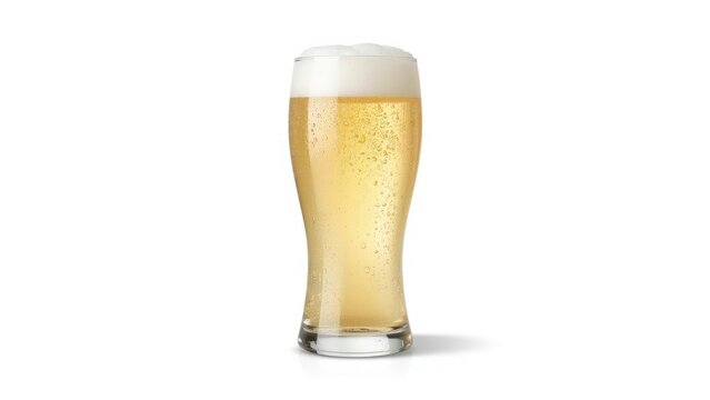 Chilled mug of pale ale on a plain white backdrop with cut path included
