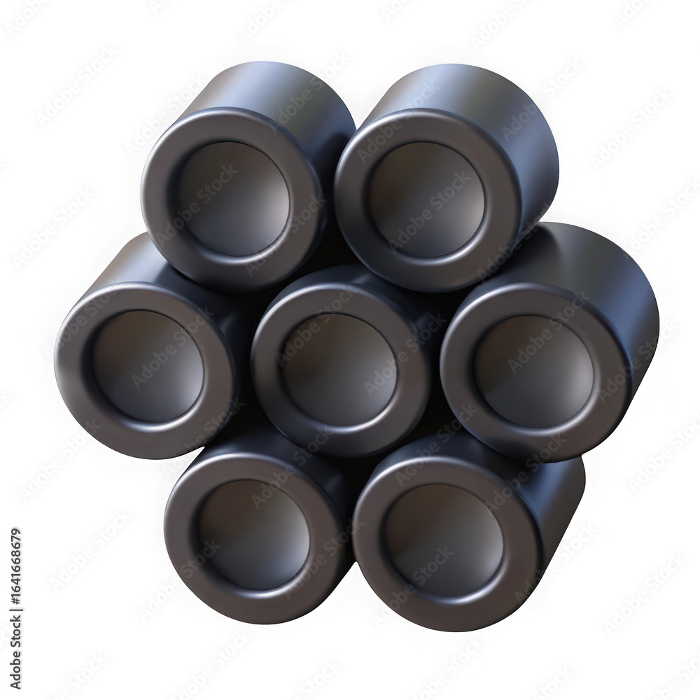 Poster 3d illustration of a group of gray metallic cylinders arranged in a stack showcasing a modern indust