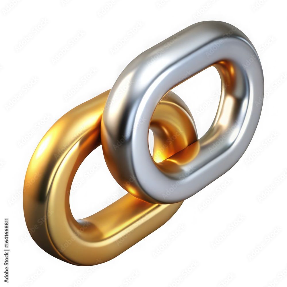 Poster illustration of a gold and silver chain link representing connection and strength in a digital netwo