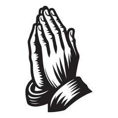 Praying hand with folded arms side view vector illustration.