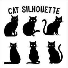 Cute Cat Silhouette Bundle – Black Kitty Clipart for Crafts & Stickers.