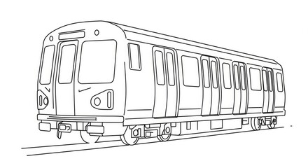 Urban commuter's express line drawing for coloring books, children's activities, and educational resources emphasizing transportation, city life, and creative expression