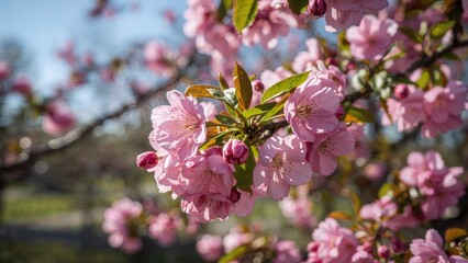 Pink floral display on Prunus triloba during spring season