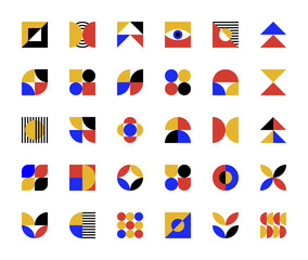 Abstract geometric shapes. Large set of geometric shapes in bauhaus art style. Retro style abstract shapes vector illustration collection.