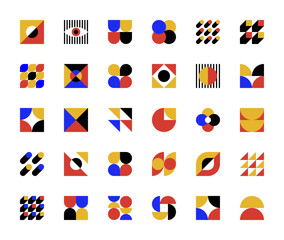 Abstract geometric shapes. Large set of geometric shapes in bauhaus art style. Retro style abstract shapes vector illustration collection.