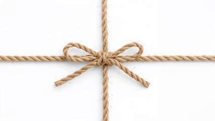 Natural material cord tied in a bow, isolated on white