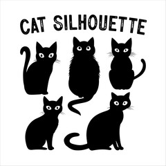 Cute Cat Silhouette Bundle – Black Kitty Clipart for Crafts & Stickers.