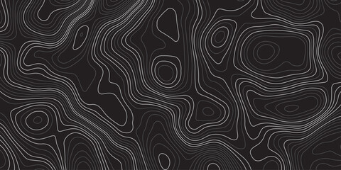 Abstract dark topographic map pattern with smooth contour lines on a black background. Modern minimalistic elevation design, perfect for backgrounds, wallpapers, or technology themes.