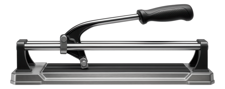 Manual tile cutter with a reinforced steel base and ergonomic handle for a large-scale commercial project.
