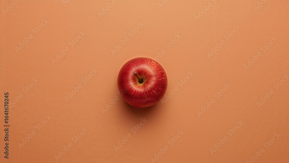 Poster top view of a red apple on a rustic wooden surface with empty space