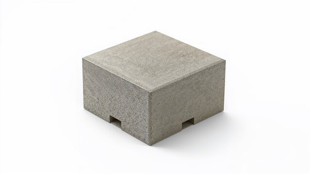 Detailed close-up of a reinforced concrete foundation segment against a white background