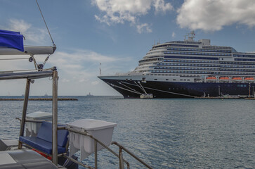 Modern luxury cruiseship cruise ship liner Koningsdam, Nieuw Statendam or Rotterdam in port of...