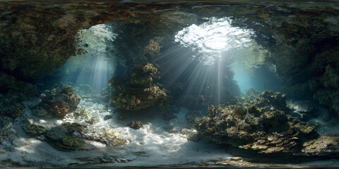 HDRI underwater view of a cave