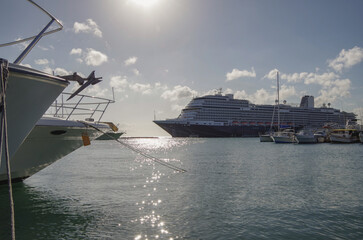 Modern luxury cruiseship cruise ship liner Koningsdam, Nieuw Statendam or Rotterdam in port of...