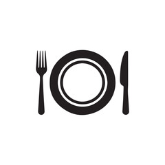 Restaurant Icon with Fork Knife and Plate for Food and Dining Design