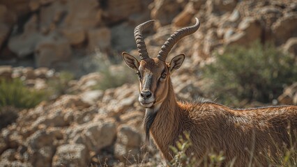 Detailed portrait of a Nubian ibex doe