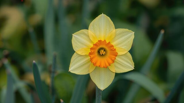 Vibrant yellow and orange 'Jetfire' daffodil blooming beautifully