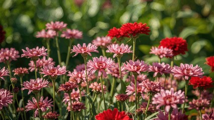 Colorful pink and red flowering plants in a garden