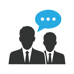 Businessmen silhouettes with speech bubble representing communication and discussion