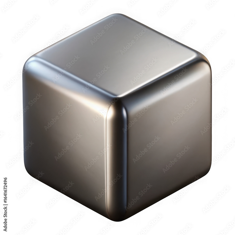 Poster 3d illustration of a metallic cube reflects light on its smooth surface in this modern three dimensi