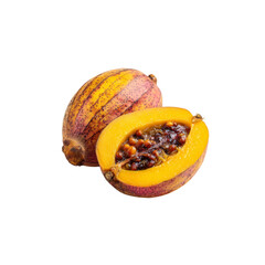 Vibrant Ripe Tropical Fruit, Half and Whole, Isolated on Black Background