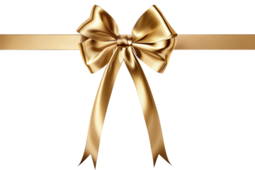 Elegant Gold Satin Ribbon with Large Decorative Bow Transparent Background