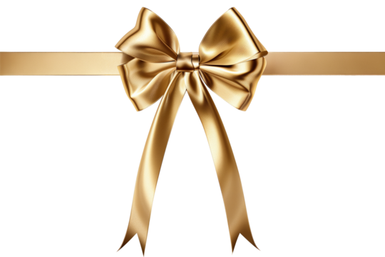 Elegant Gold Satin Ribbon with Large Decorative Bow Transparent Background
