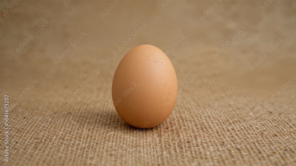 Poster an egg positioned on a rustic burlap texture
