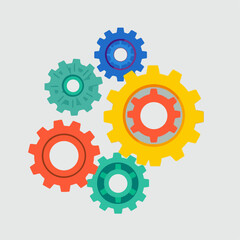 illustration of interlocking gears in bright corporate