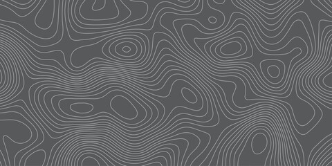 Abstract topographic contour line pattern on dark gray background. Modern minimalistic map texture design, seamless elevation curve background for geographic, digital, and graphic design use.