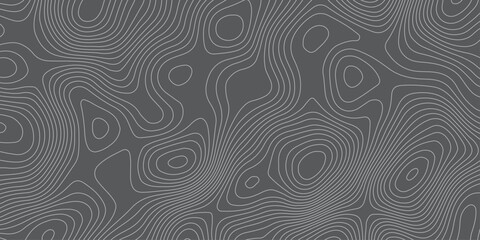 Abstract topographic contour line pattern on dark gray background. Modern minimalistic map texture design, seamless elevation curve background for geographic, digital, and graphic design use.