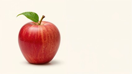 Bright Red Apple Displaying a Leaf